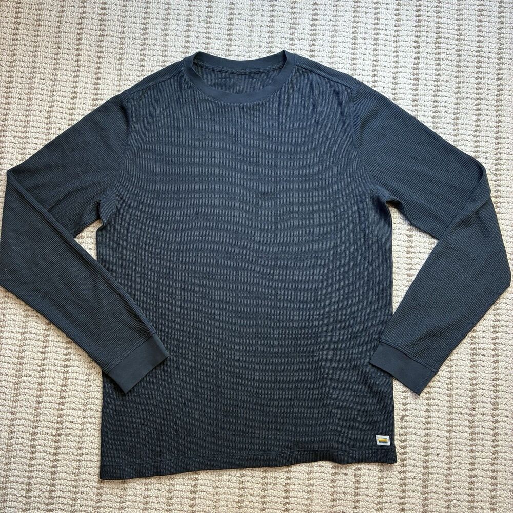 Vuori Tech Waffle Crew Knit Shirt Men's Large Navy Blue Stretch Long Sleeve V176